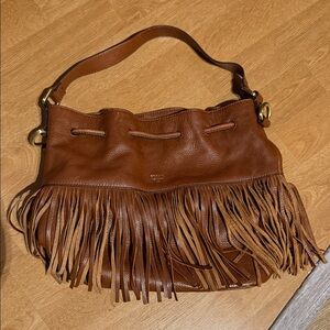 Fossil Brown Leather Fringe Bag
